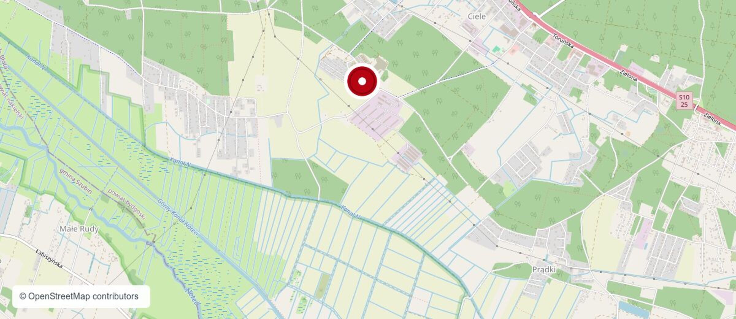 Mapa dojazdu do siedziby ŚDS przy ul. Ogrody 1 w Cielu
